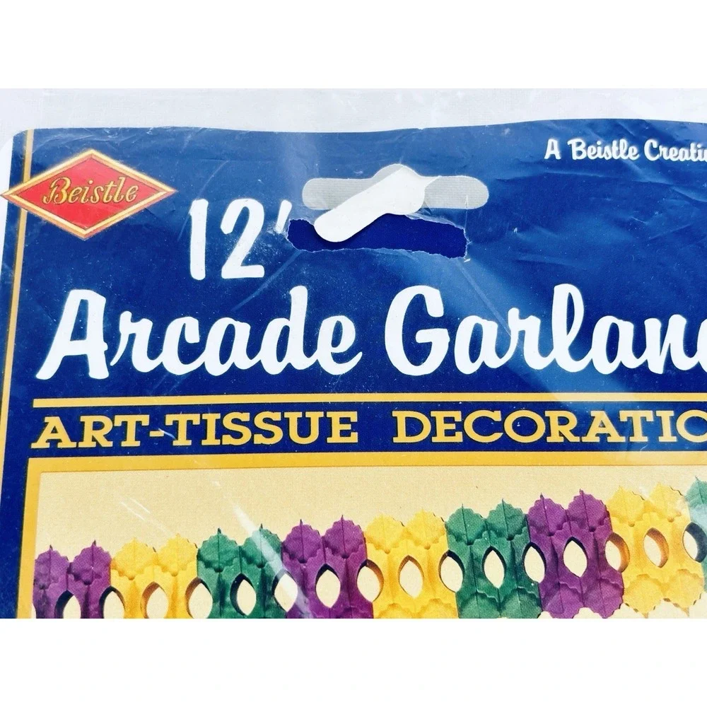 Vintage Paper Honeycomb Garland Beistle Art Tissue 12' Rainbow Arcade 1989 NOS